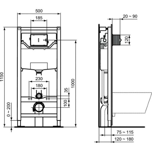 Комплект инсталляции с подвесным унитазом IDEAL STANDARD Prosys Tesi с сиденьем и кнопкой TT00002/121AC